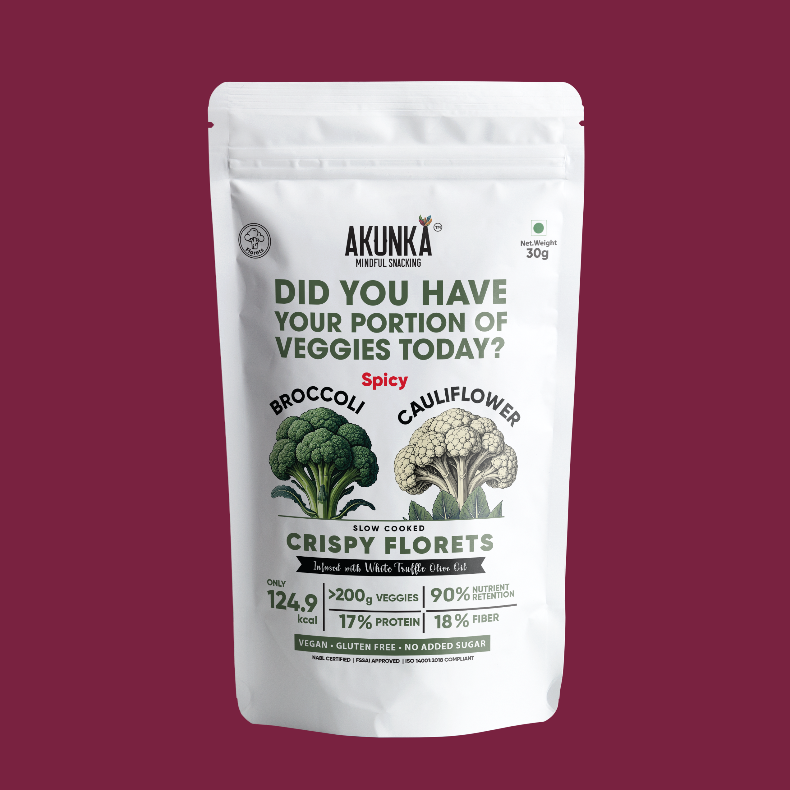 Akunka Vegetable Crisps - Florets - Spicy