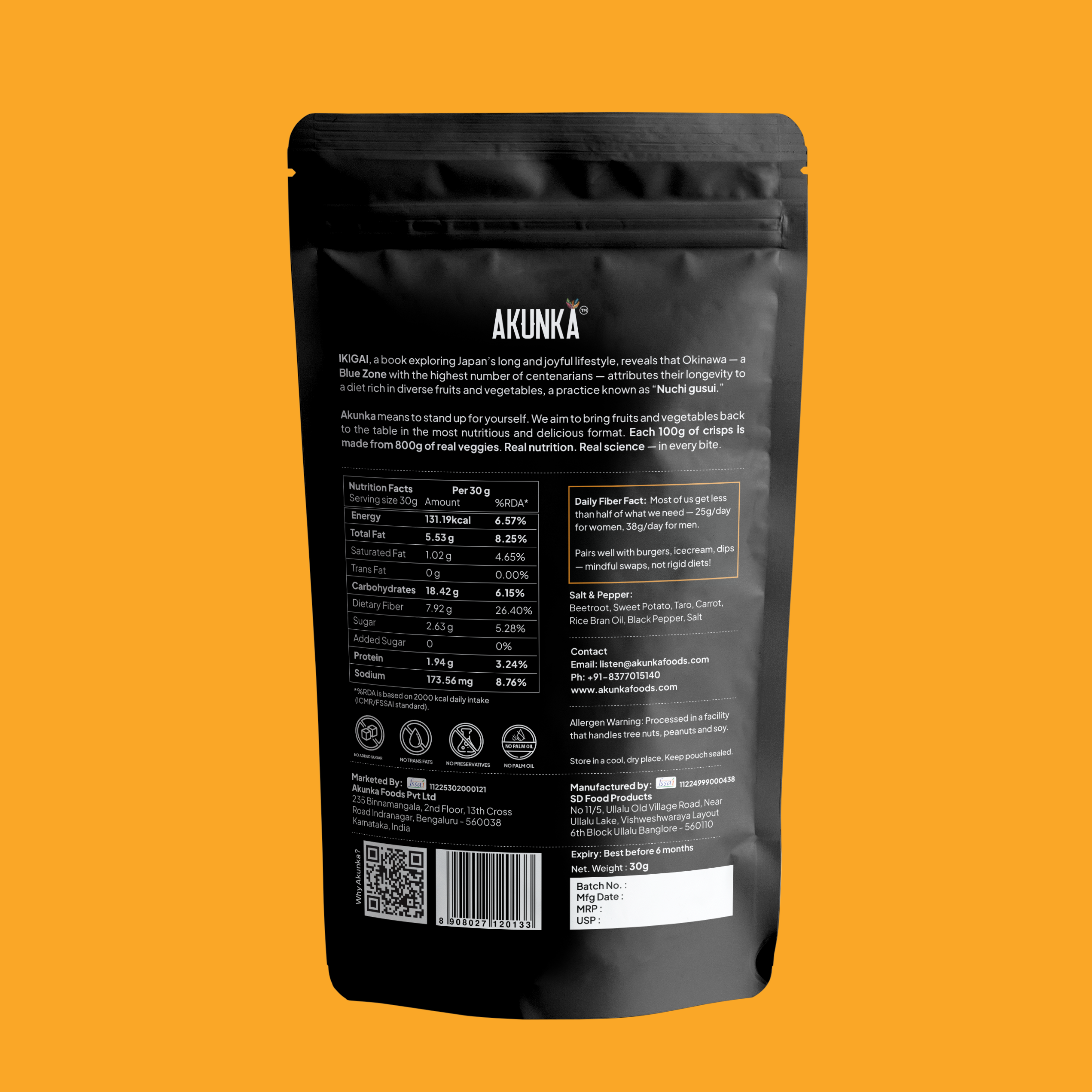 Akunka Vegetable Crisps - Roots - Salt and Pepper