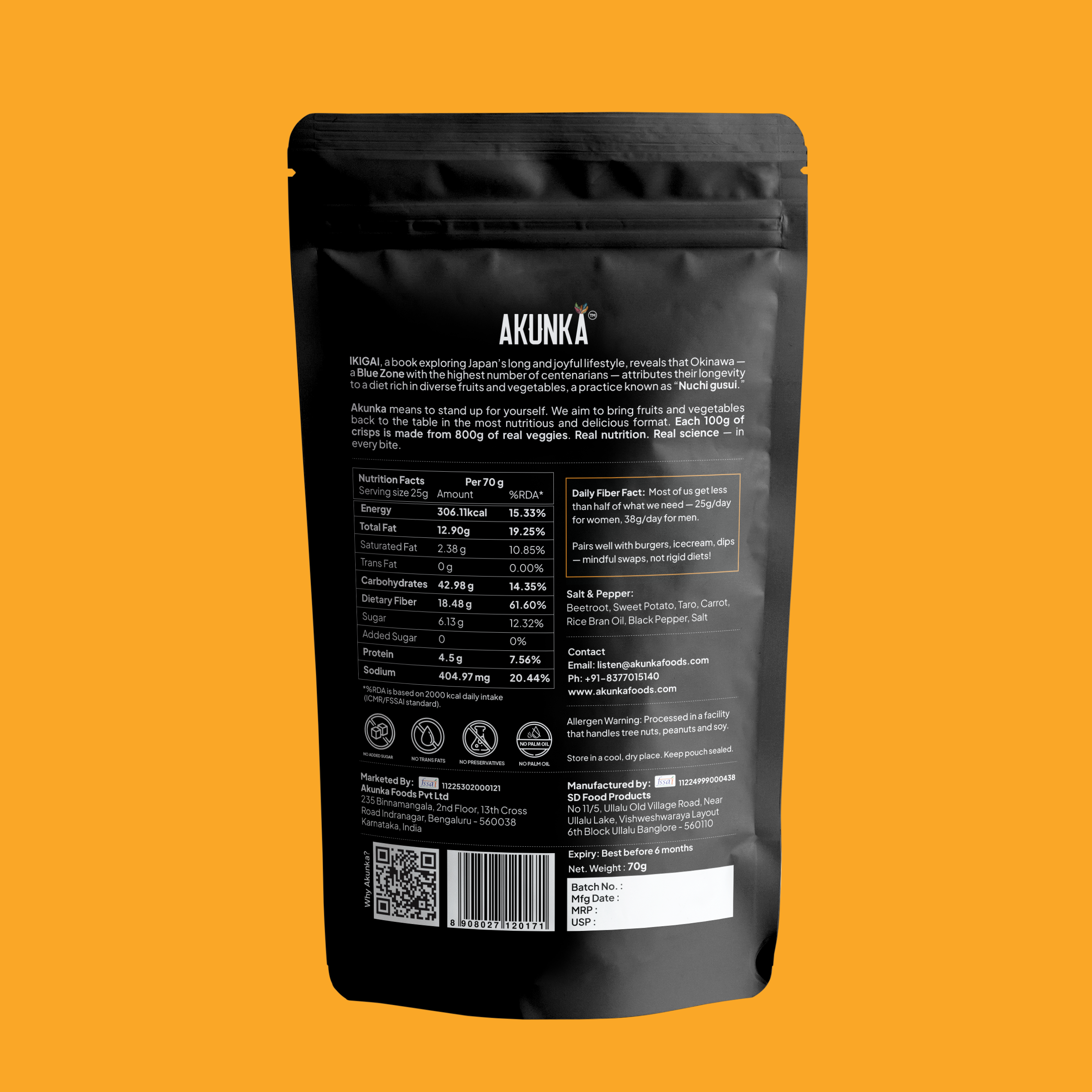 Akunka Vegetable Crisps - Roots - Salt and Pepper