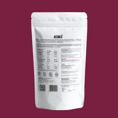 Crunchy Florets Spicy 70g back pack — nutrition label and FSSAI details