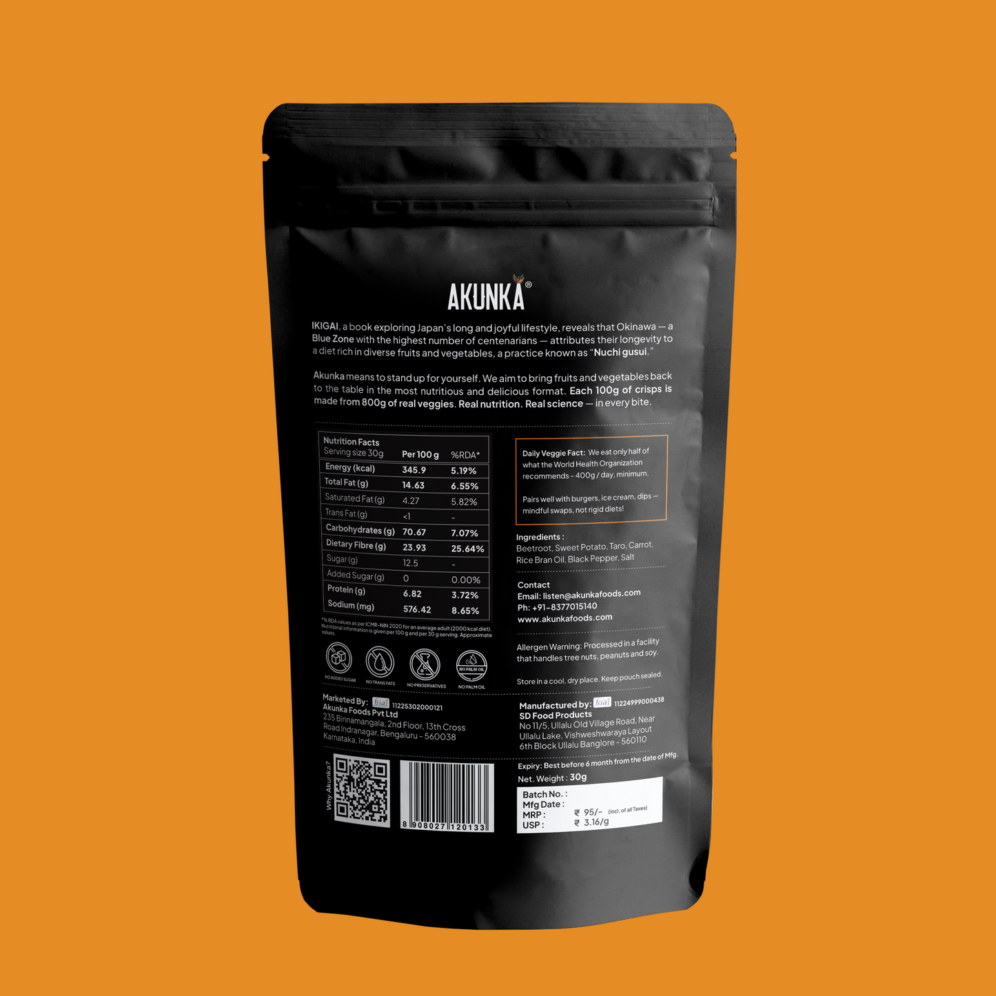 Crispy Roots Salt and Pepper 30g back pack — nutrition facts and ingredients by Akunka