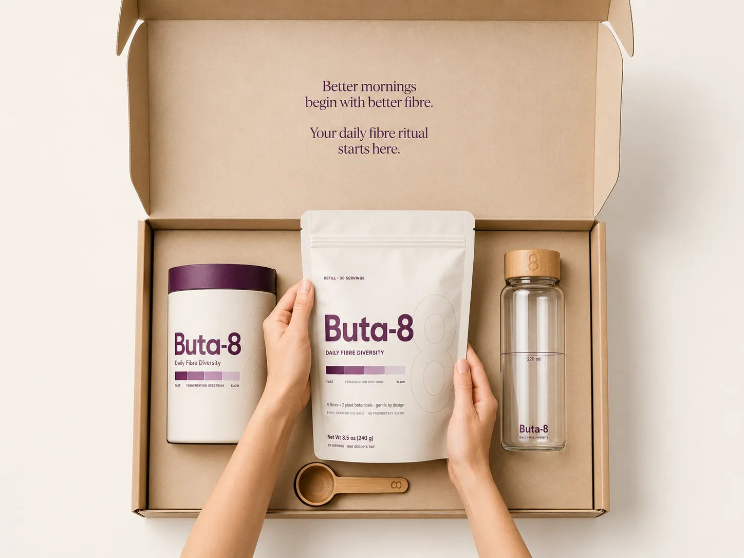 Buta-8 kit, opened — better mornings begin with better fibre